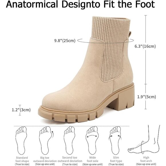 Women's Chelsea Platform Apricot Ankle Boots Stylish Comfortable Slip On Shoes - Picture 5 of 7